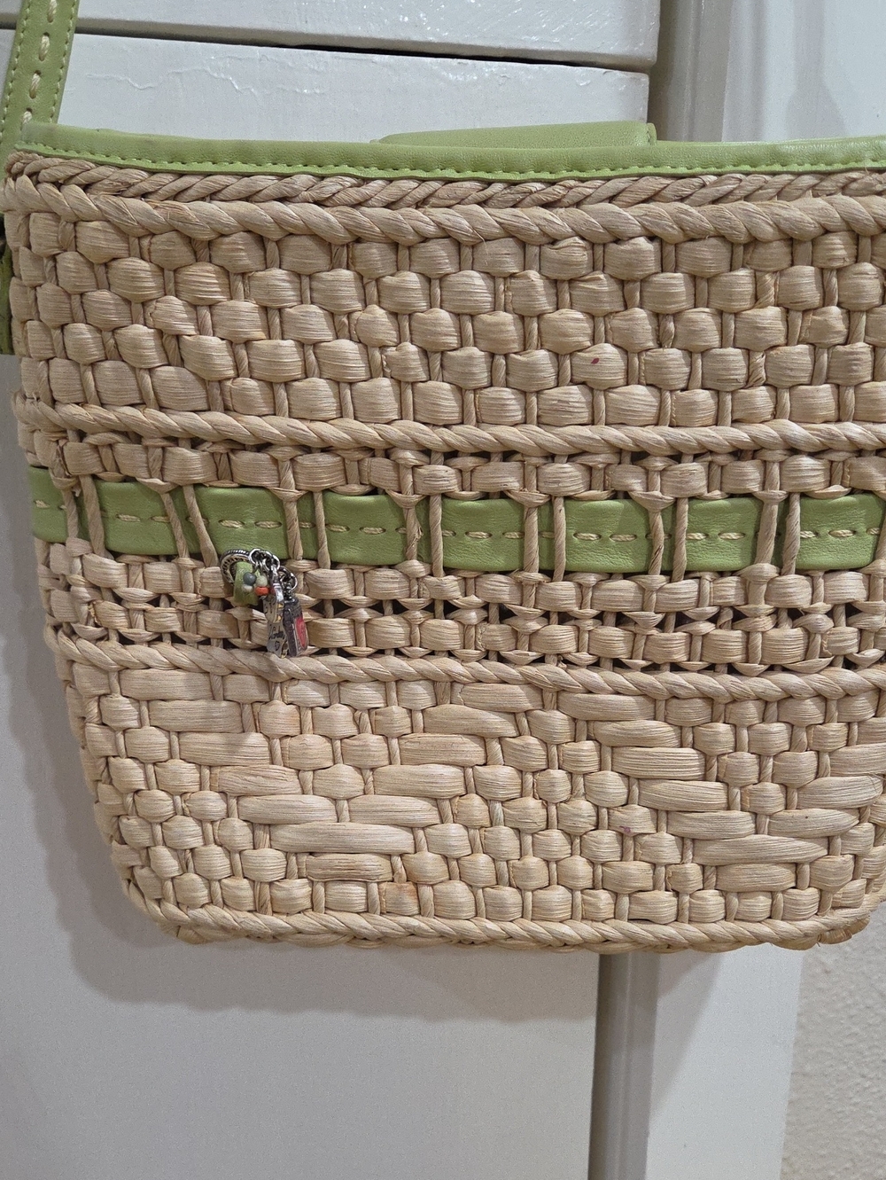 Brighton Woven Straw Tote with Light Green Trim